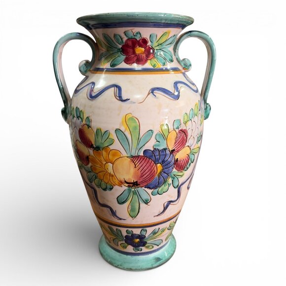 nonbranded Other - Vintage‎ Hand Painted Ceramic Vase Floral Majolica Art Pottery Decorative Urn